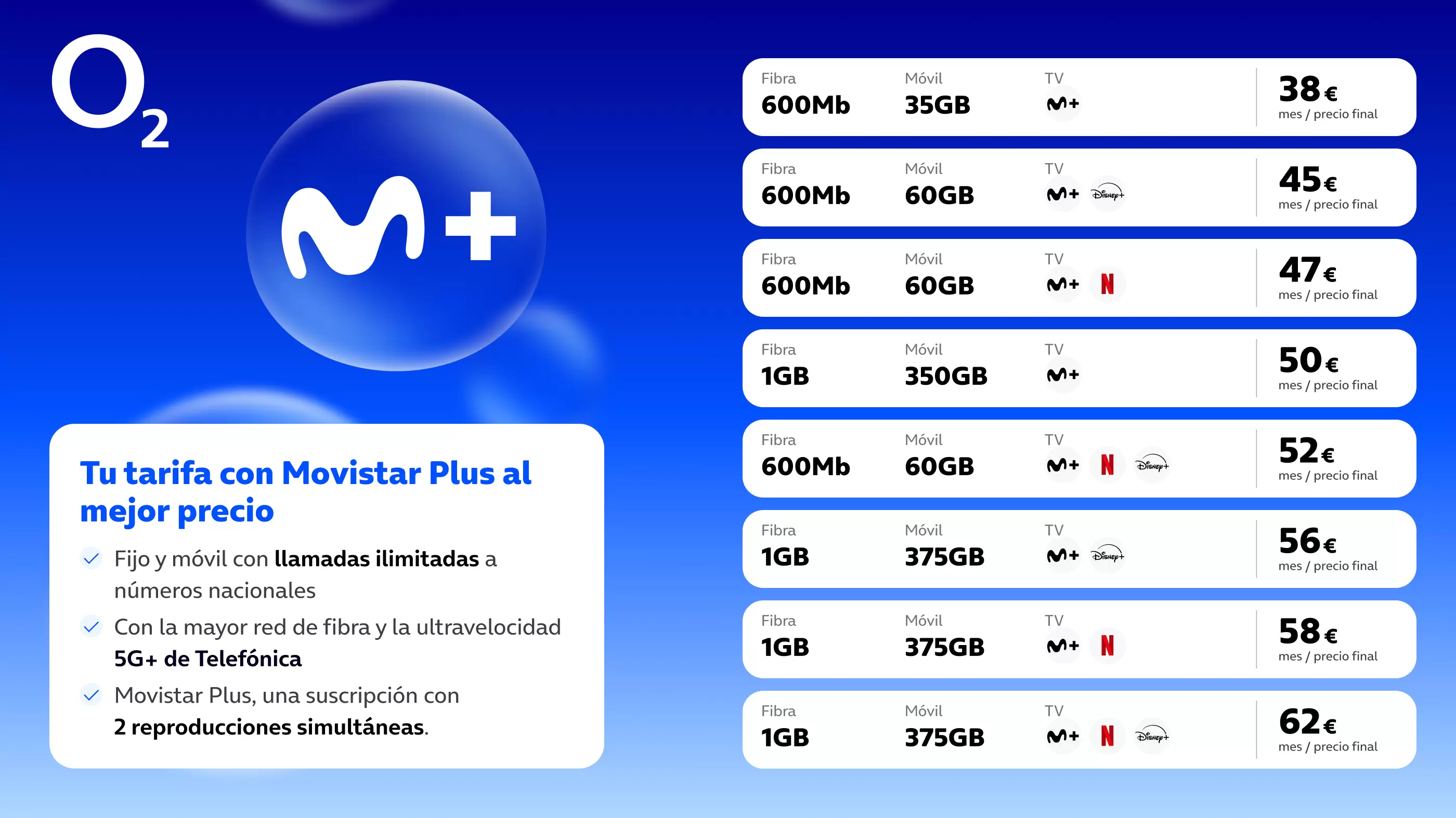 Descubre las nuevas tarifas de O2 que unen Fibra, móvil y Movistar Plus.