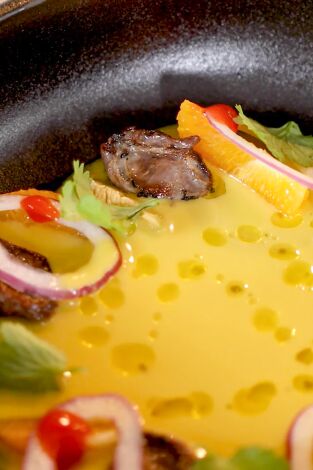 Cocina de Sotobosque. T(T2). Cocina de Sotobosque (T2): Gazpacho de aceituna gordal, naranja y zorzal